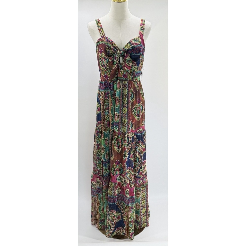 Signature By Robbie Bee Women's Printed Tiered Sleeveless Maxi Dress Size 10